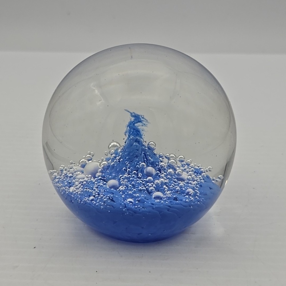 Caithness Glass Paperweight Cauldron Aqua Blue Swirl Controlled Bubbles UK